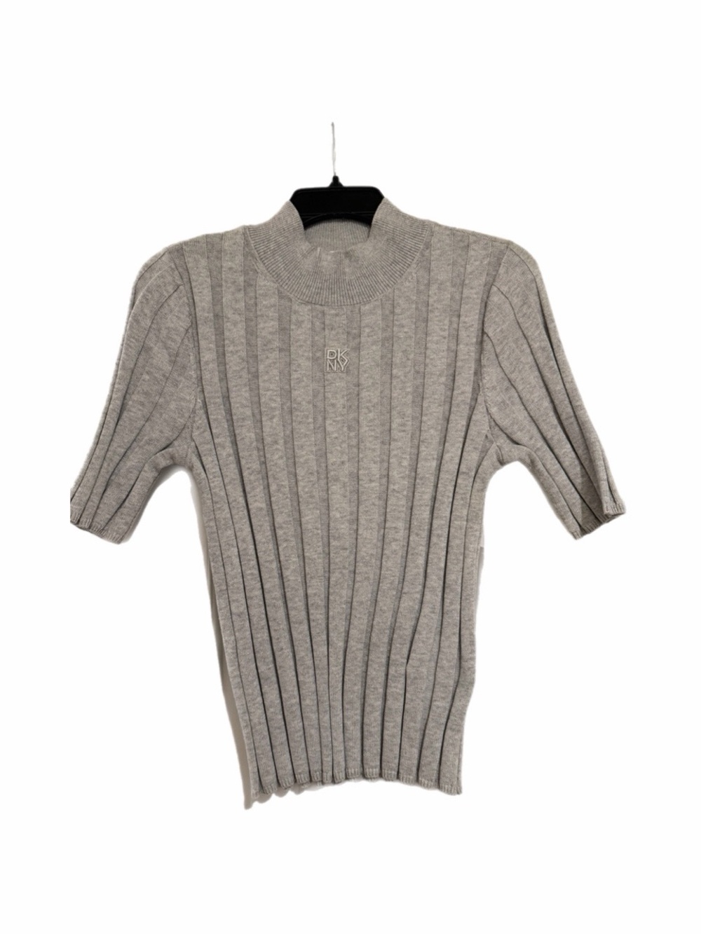 Gray Ribbed Mock Neck Short-Sleeve Sweater - DKNY
